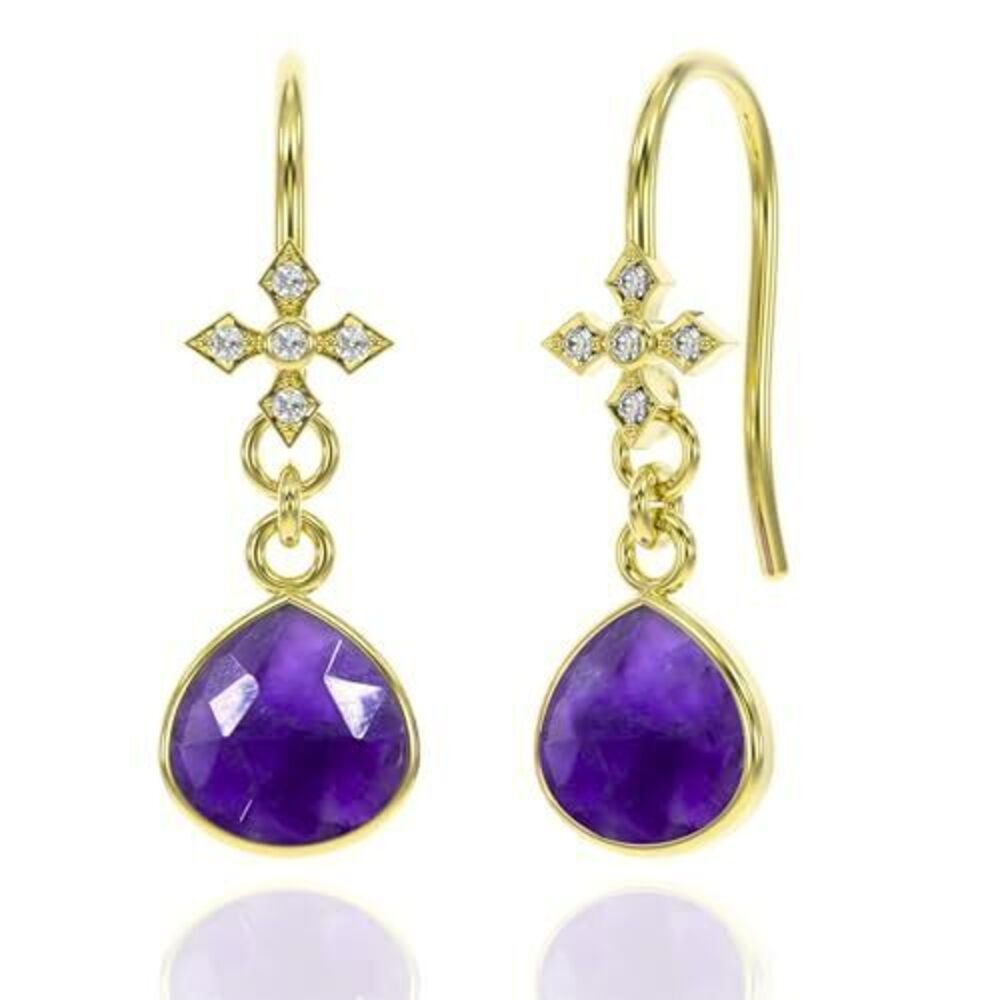 2355 Amethyst Earrings in Heart Dangle Drop Shape - 18K Gold Vermeil